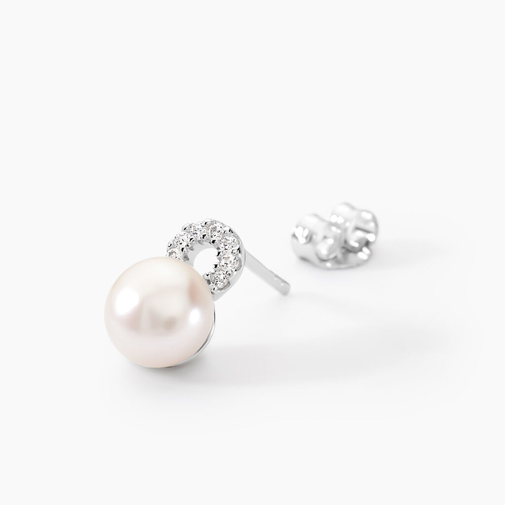 Boucles D'oreilles Pendantes Lilio Argent  Perle De Culture Et Oxyde - Boucles d'oreilles fantaisie Femme | Histoire d’Or