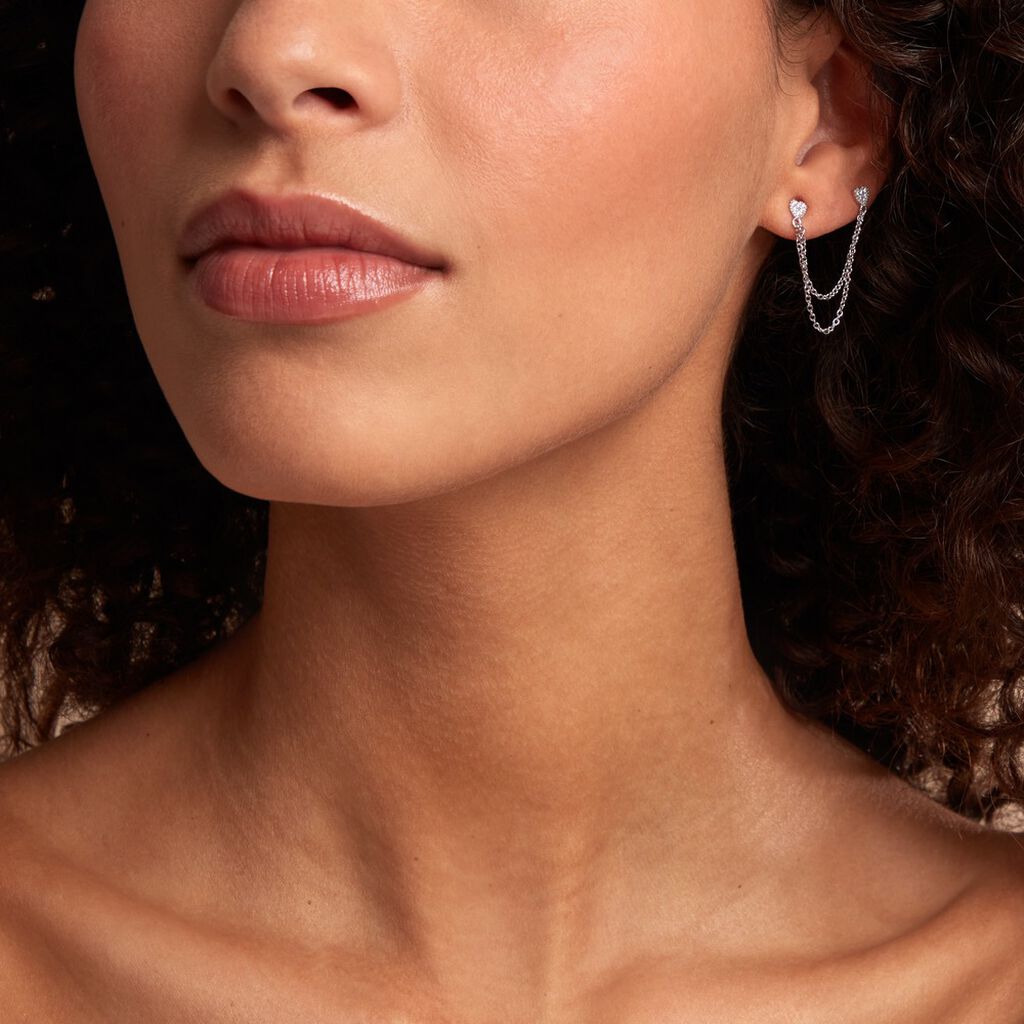 Boucles D'oreilles Dépareillées June Argent Blanc Oxyde De Zirconium - Boucles d'oreilles fantaisie Femme | Histoire d’Or