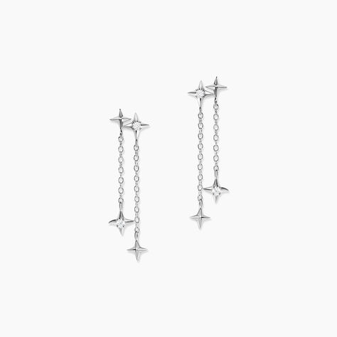 Boucles D'oreilles Pendantes Astre Precieux Argent Blanc Oxyde - Boucles d'oreilles fantaisie Femme | Histoire d’Or