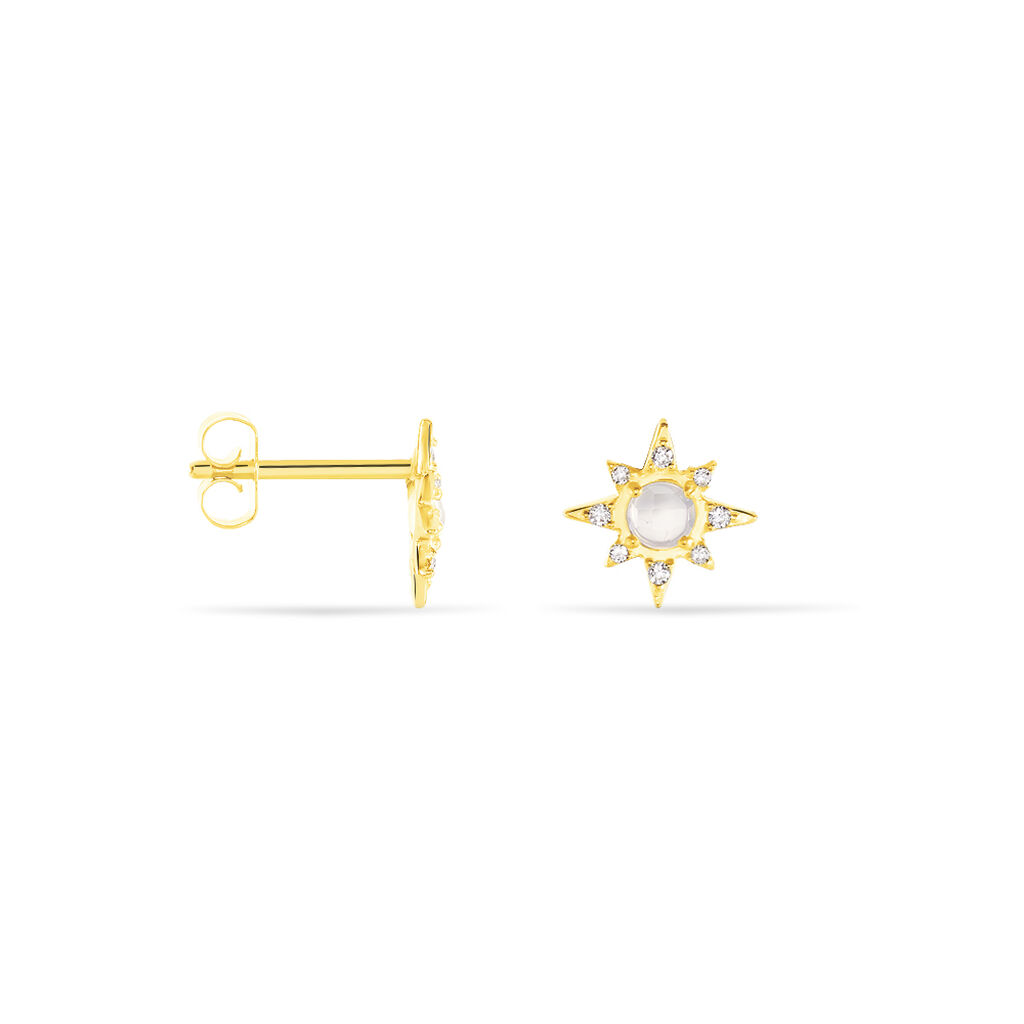 Boucles D'oreilles Puces Terry Or Jaune Calcedoine Et Oxyde - Clous d'oreilles Femme | Histoire d’Or