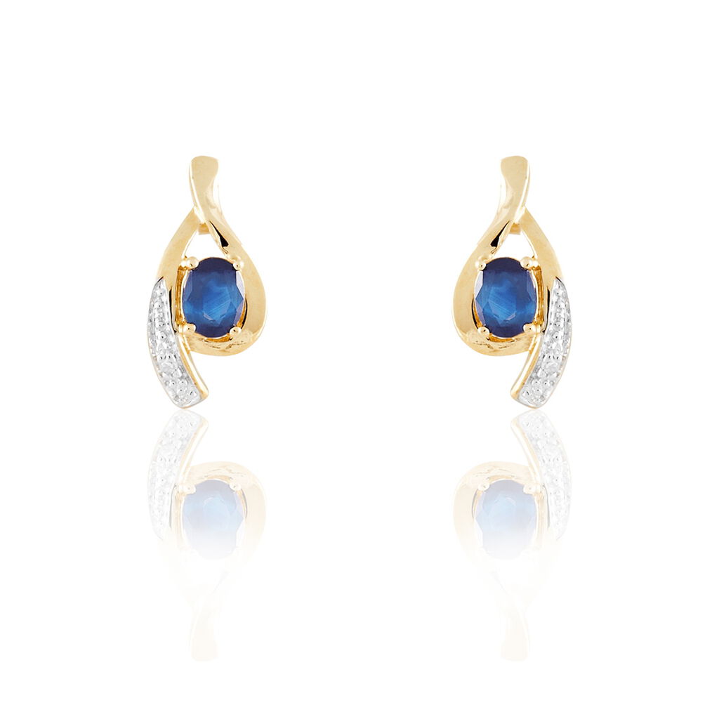 Boucles D'oreilles Puces Sagesse Or Jaune Saphir Et Diamant - Clous d'oreilles Femme | Histoire d’Or