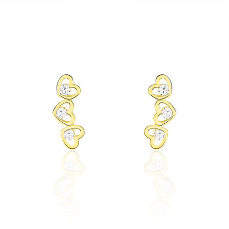 Boucles D'oreilles Puces Daria Coeur Triple Or Jaune Oxyde - Boucles d'Oreilles Coeur Femme | Histoire d’Or