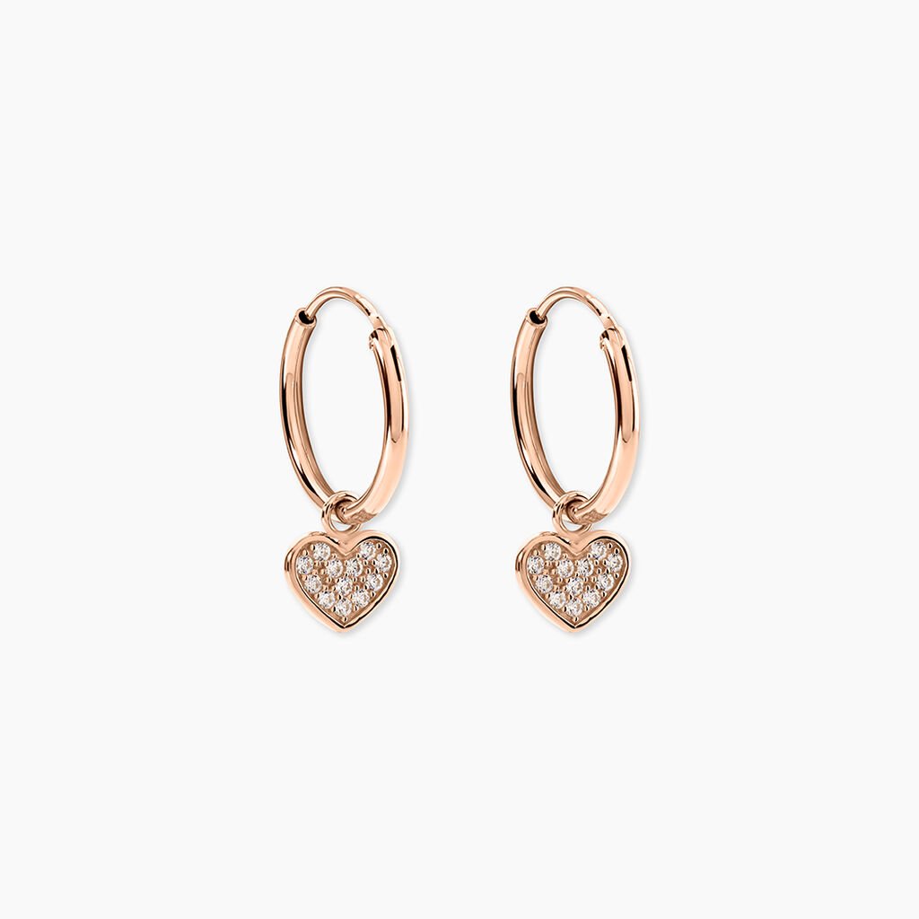 Cr&eacute;oles Petit Coeur Argent Rose Oxyde De Zirconium - Boucles d'oreilles cr&eacute;oles Femme | Histoire d&rsquo;Or