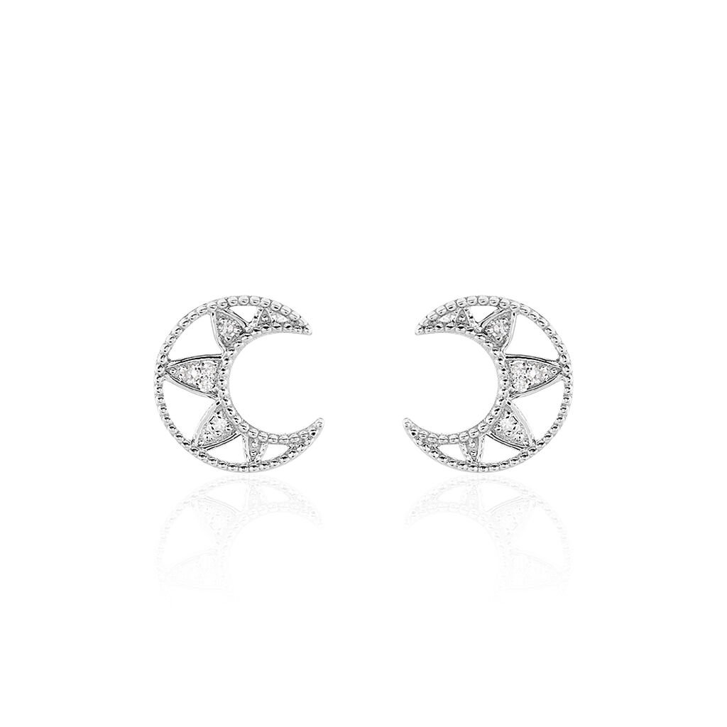 Boucles D'oreilles Puces Roxine Or Blanc Diamant - Boucles d'Oreilles Lune Femme | Histoire d’Or