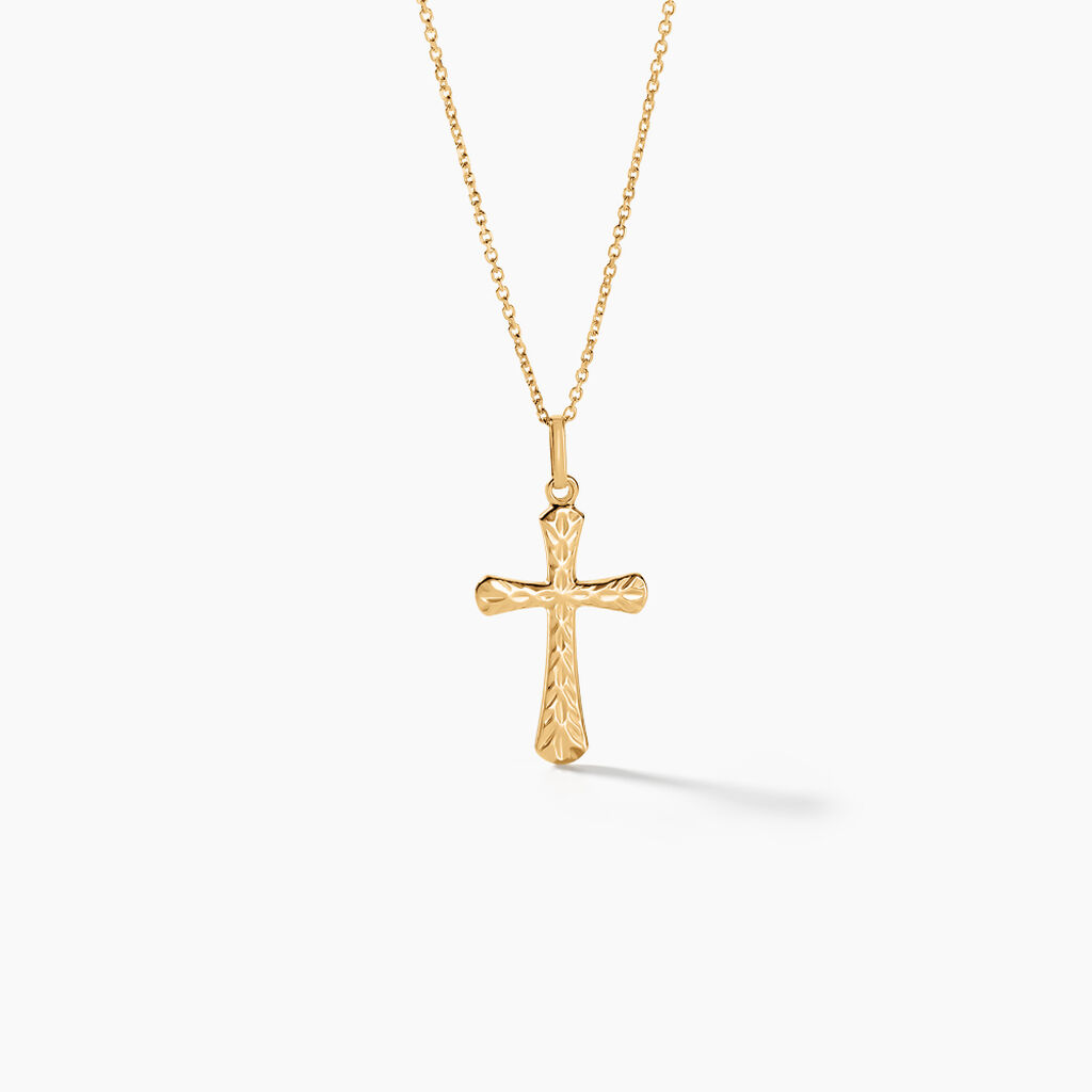 Pendentif Bathilde Croix Striee Or Jaune - Pendentifs Baptême Famille | Histoire d’Or