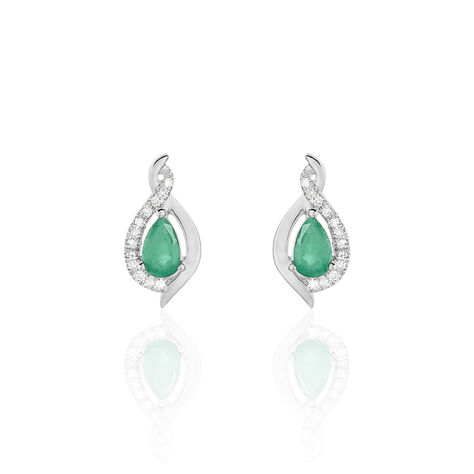 Boucles D'oreilles Puces Angelika Or Blanc Emeraude Et Diamant - Clous d'oreilles Femme | Histoire d’Or