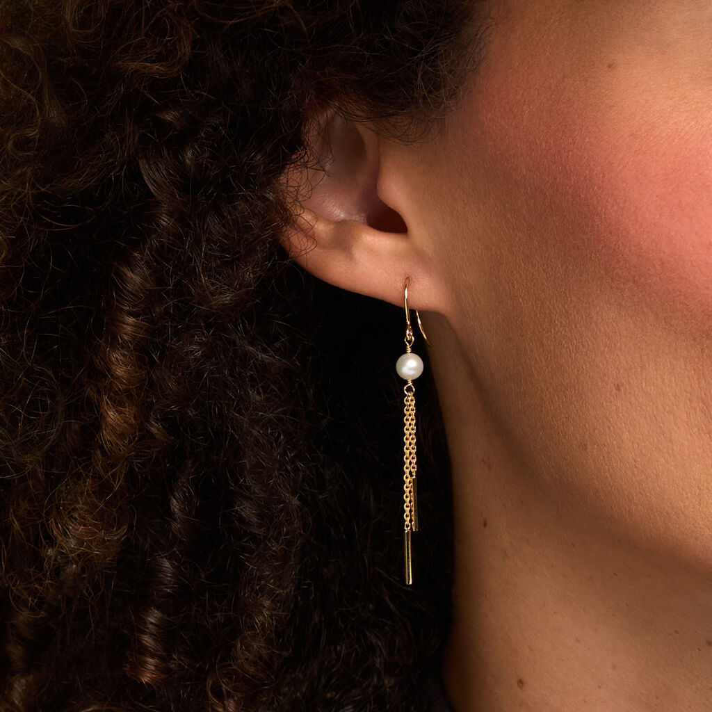 Boucles D'Oreilles Pendantes Salman Argent Dor&eacute; A L'Or 750/1000 Perle De Culture - Boucles d'oreilles pendantes  | Histoire d&rsquo;Or