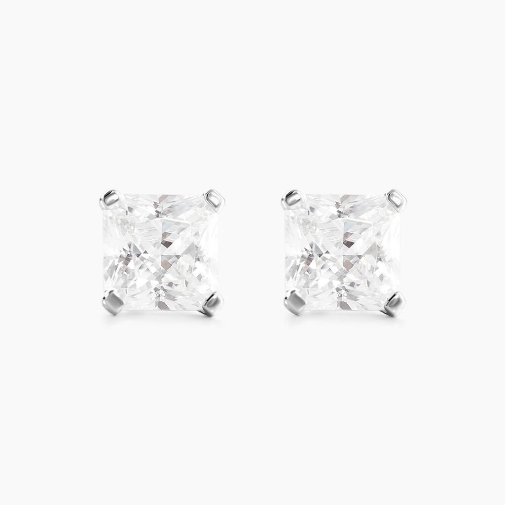Boucles D'oreilles Puces Doreen Carre Or Blanc Oxyde De Zirconium - Clous d'oreilles Femme | Histoire d&rsquo;Or
