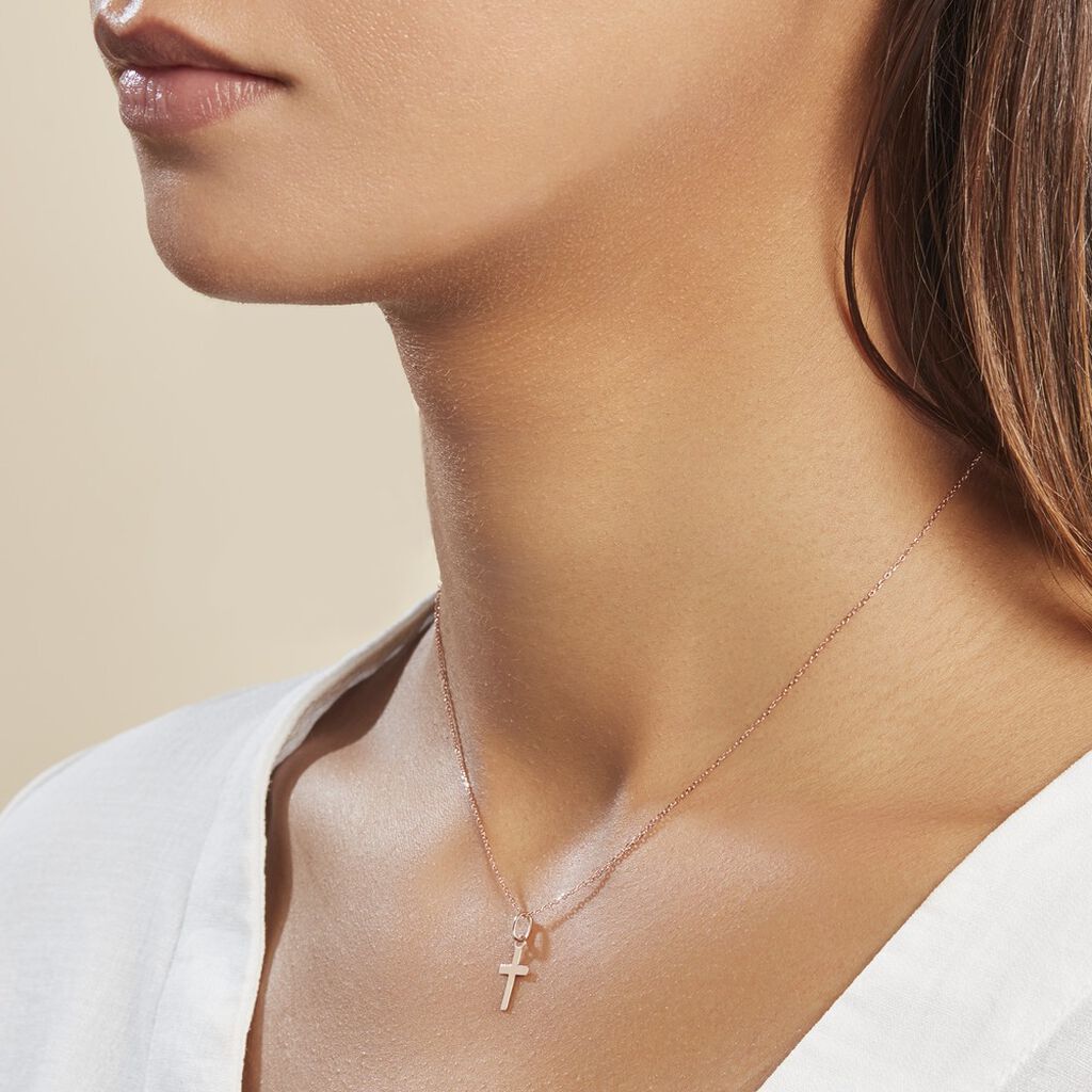 Pendentif Alyssa Croix Or Rose - Pendentifs Baptême Famille | Histoire d’Or