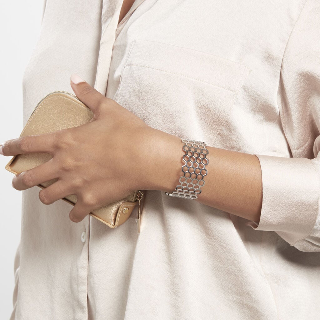Bracelet Manchette Ouvert Acier Blanc Buglose - Bracelets manchettes Femme | Histoire d&rsquo;Or