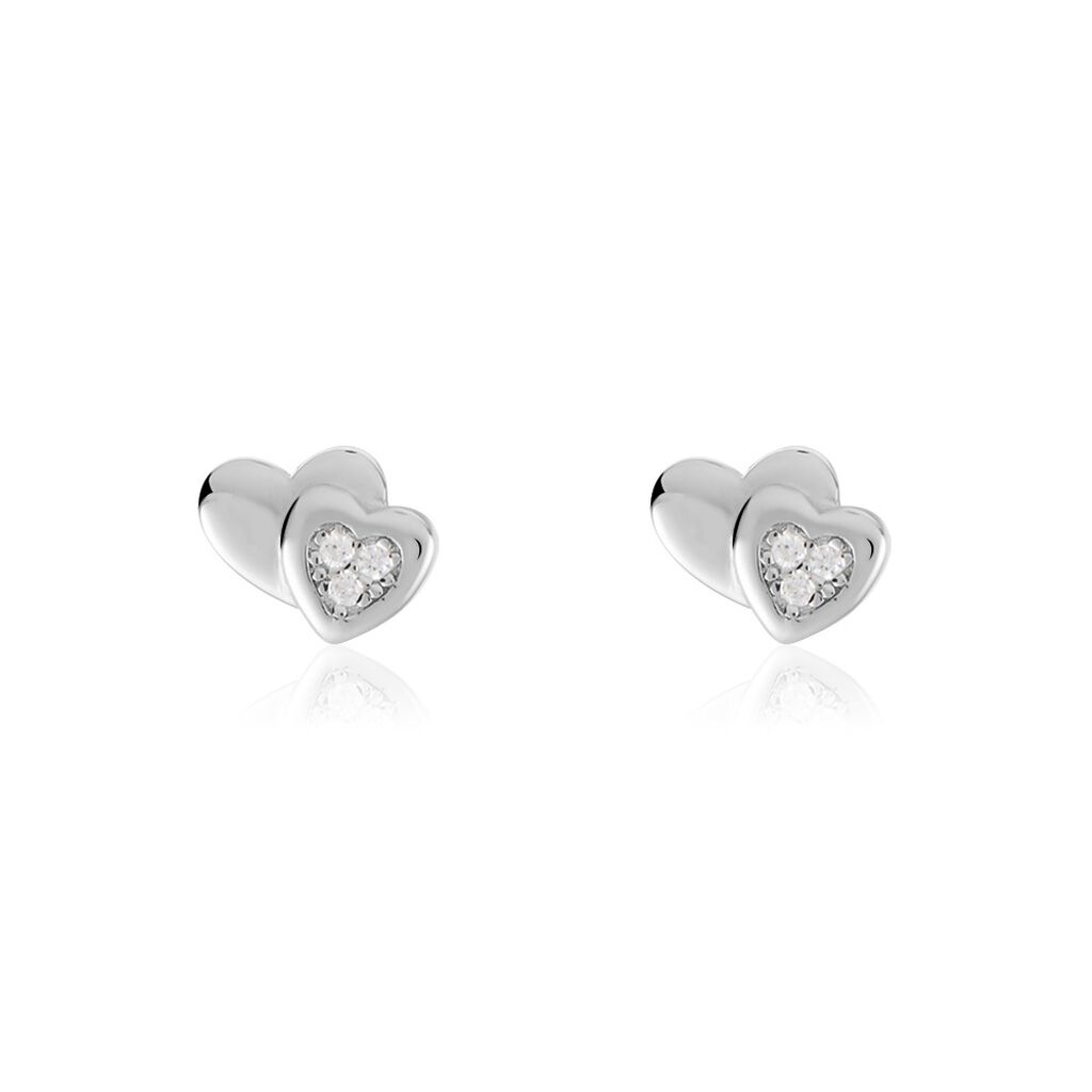 Boucles D'oreilles Puces Argent Blanc Dounyo Oxydes De Zirconium - Boucles d'oreilles fantaisie Femme | Histoire d’Or