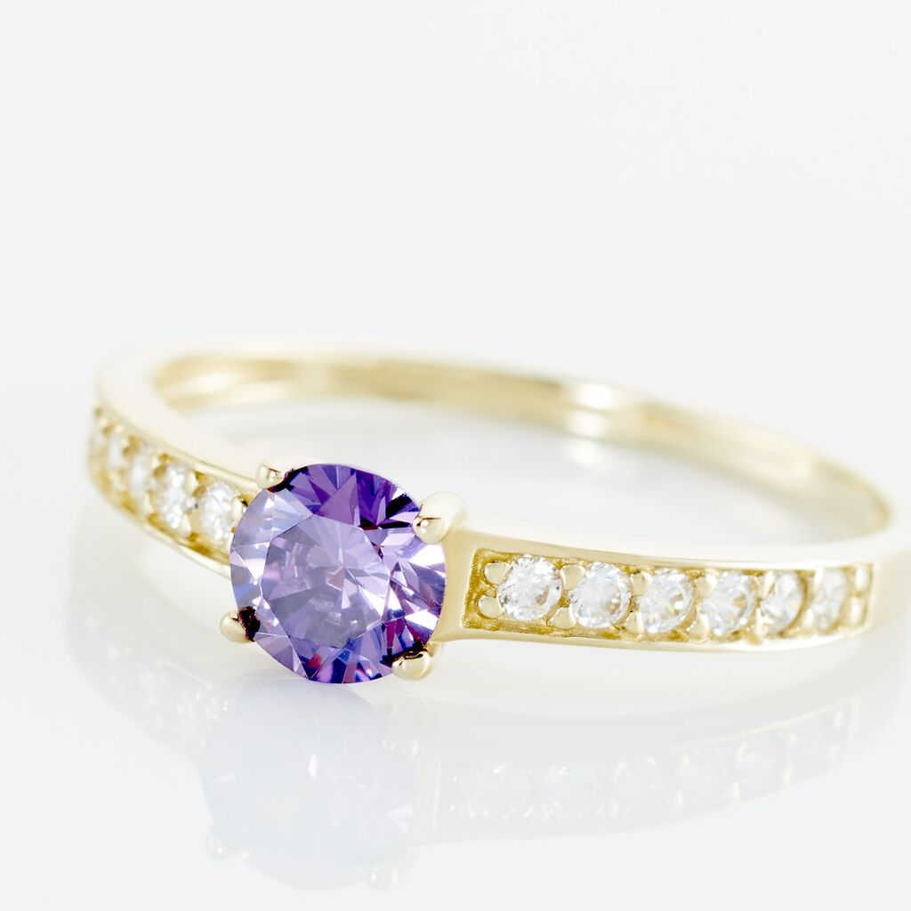 Bague Carrol Or Jaune Am&eacute;thyste Oxyde De Zirconium - Bagues solitaires Femme | Histoire d&rsquo;Or