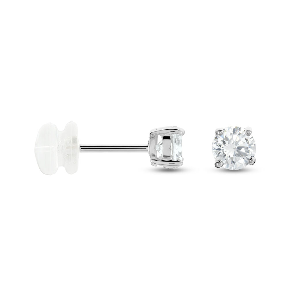 Boucles D'oreilles Puces Or Blanc Katherina Oxyde De Zirconium - Clous d'oreilles Femme | Histoire d’Or