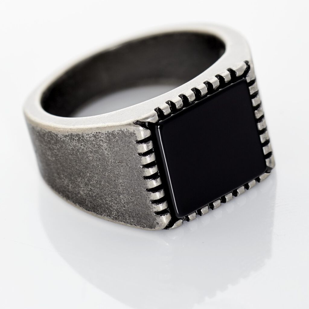 Bague Chevali&egrave;re Acier Vieillit Haris Agate - Bagues solitaires Homme | Histoire d&rsquo;Or