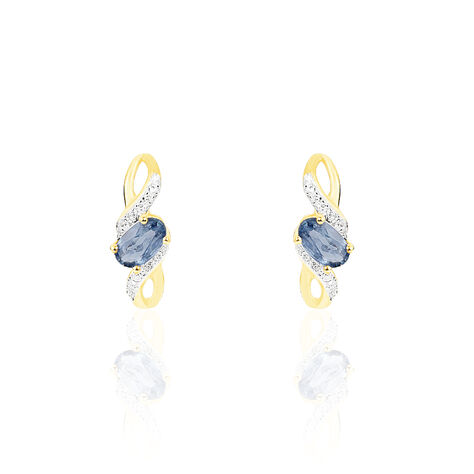 Boucles D'oreilles Puces Or Jaune Saphir Et Diamant - Boucles d'oreilles pendantes Femme | Histoire d’Or