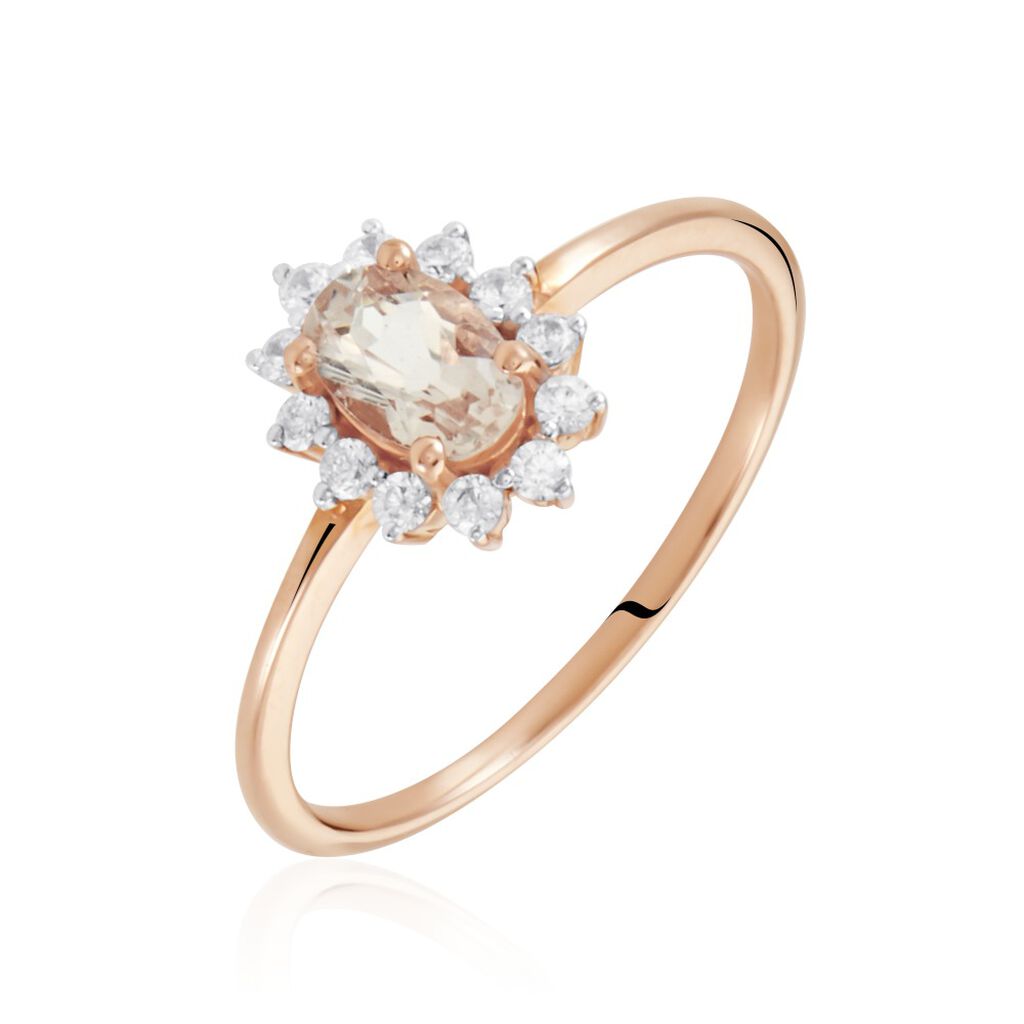 Bague Jozsua Or Rose Morganite Peche Oxyde De Zirconium - Bagues solitaires Femme | Histoire d&rsquo;Or