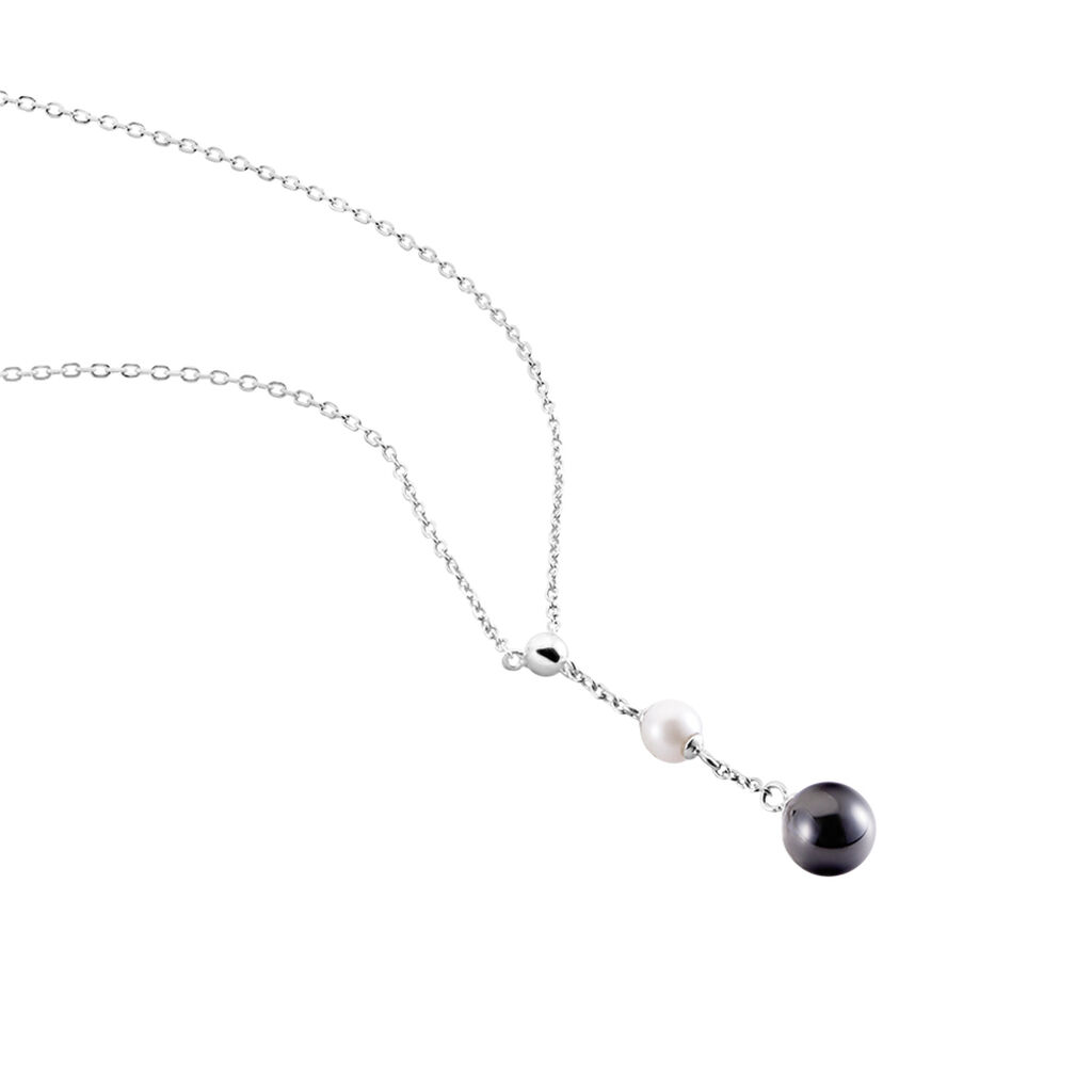 Collier Lucia Cera Argent Blanc Perle De Culture Et C&eacute;ramique - Colliers fantaisie Femme | Histoire d&rsquo;Or