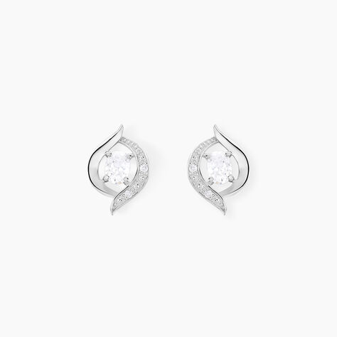 Boucles D'oreilles Puces Or Blanc Lydia Oxydes De Zirconium - Clous d'oreilles Femme | Histoire d&rsquo;Or