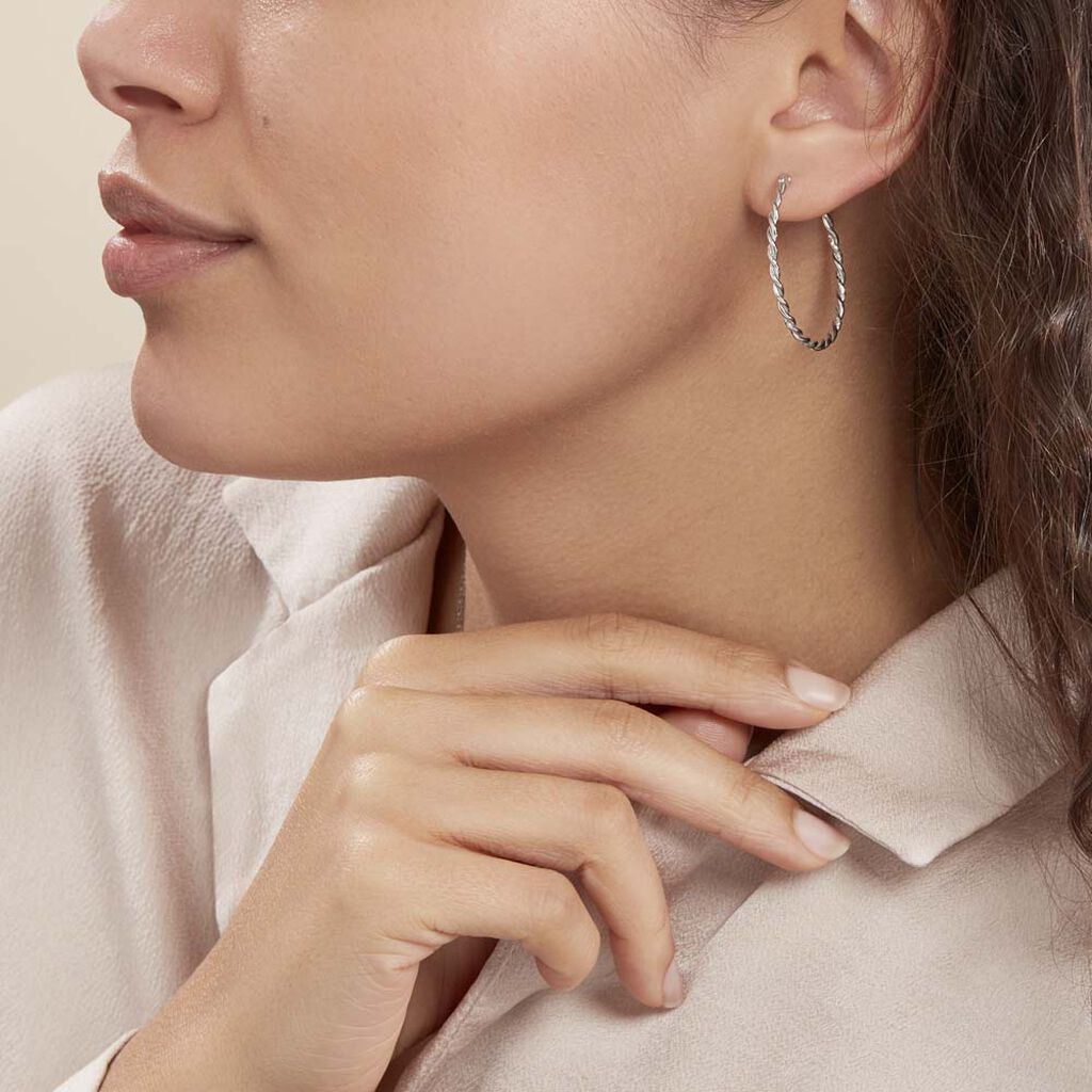 Créoles Argent Blanc Abie - Boucles d'oreilles créoles Femme | Histoire d’Or