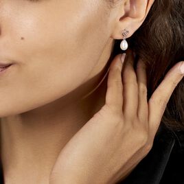 Boucles D'oreilles Pendantes Miley Argent Blanc Perle De Culture - Boucles d'Oreilles Coeur Femme | Histoire d’Or