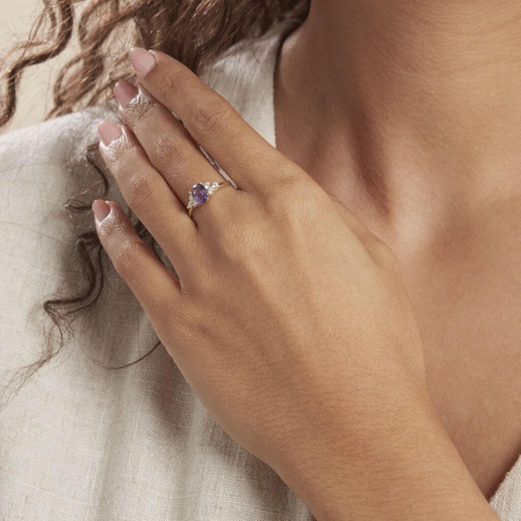 Bague Anaid Or Jaune Amethyste Et Oxyde De Zirconium - Bagues solitaires Femme | Histoire d’Or