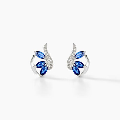 Boucles D'oreilles Puces Petale Or Blanc Saphir Et Diamant - Clous d'oreilles Femme | Histoire d’Or