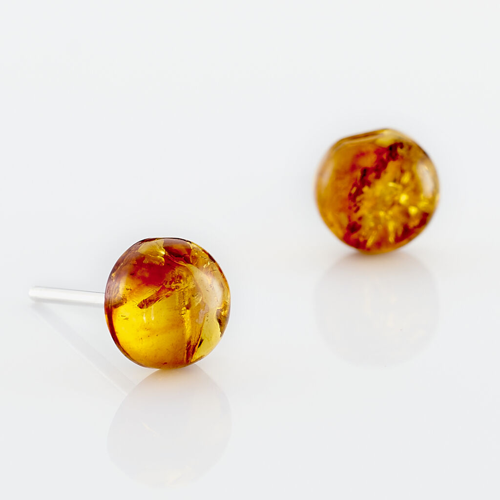 Boucles D'oreilles Puces Argent Blanc Brunhilld Ambre - Boucles d'oreilles fantaisie Femme | Histoire d’Or