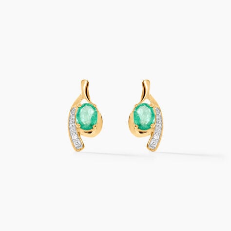Bijoux D'oreilles Emotion Or Jaune Emeraude Diamant - Clous d'oreilles Femme | Histoire d&rsquo;Or