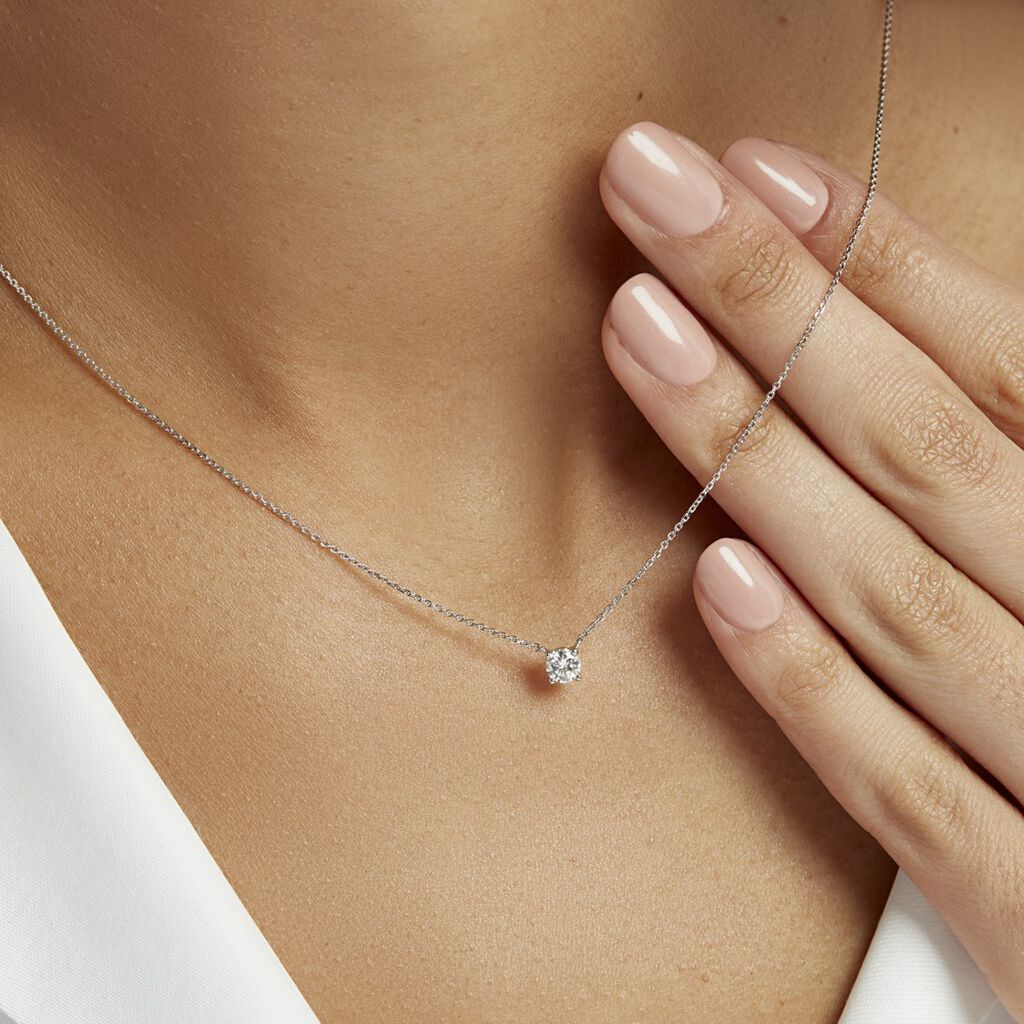 Collier Solitaire Victoria Platine Blanc Diamant - Colliers Femme | Histoire d’Or