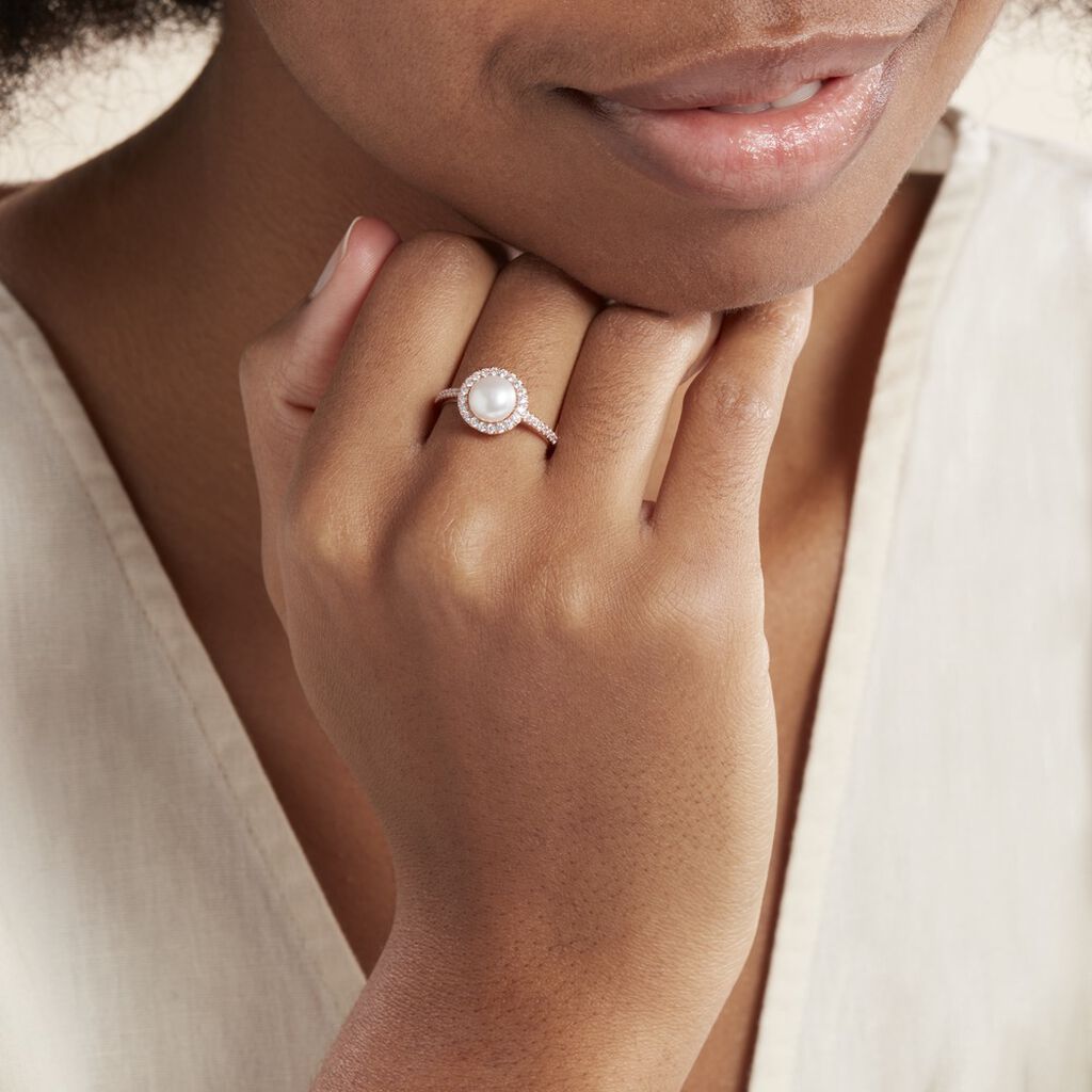 Bague Olivia Argent Rose Perle De Culture Et Oxyde De Zirconium - Bagues avec pierre Femme | Histoire d’Or