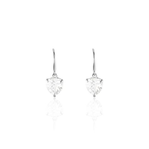 Boucles D'oreilles Pendantes Bo Coeur Pm Or Blanc Oxyde De Zirconium - Boucles d'Oreilles Coeur Femme | Histoire d’Or