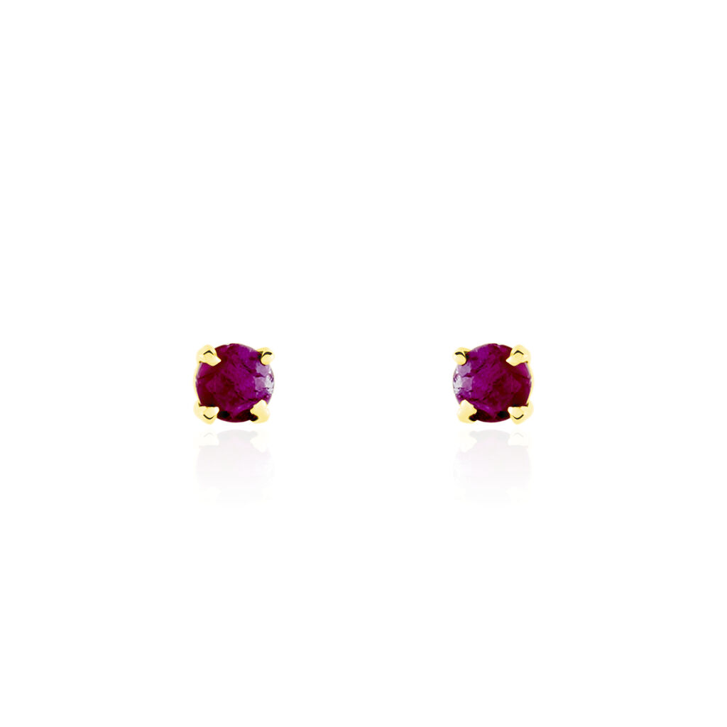 Boucles D'oreilles Puces Elea Serti Griffe Or Jaune Rubis - Clous d'oreilles Femme | Histoire d’Or