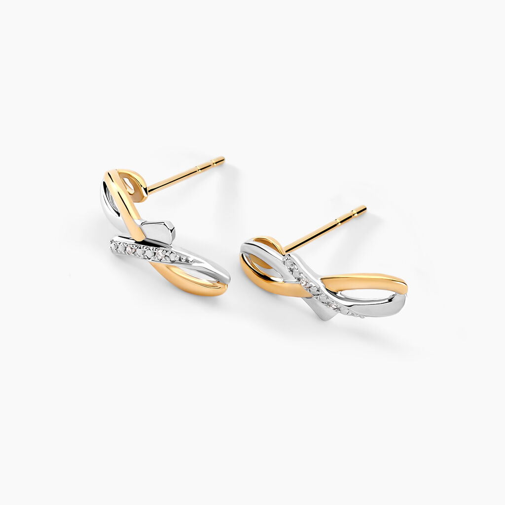 Boucles D'oreilles Puces Soukayna Or Bicolore Diamant - Clous d'oreilles Femme | Histoire d’Or