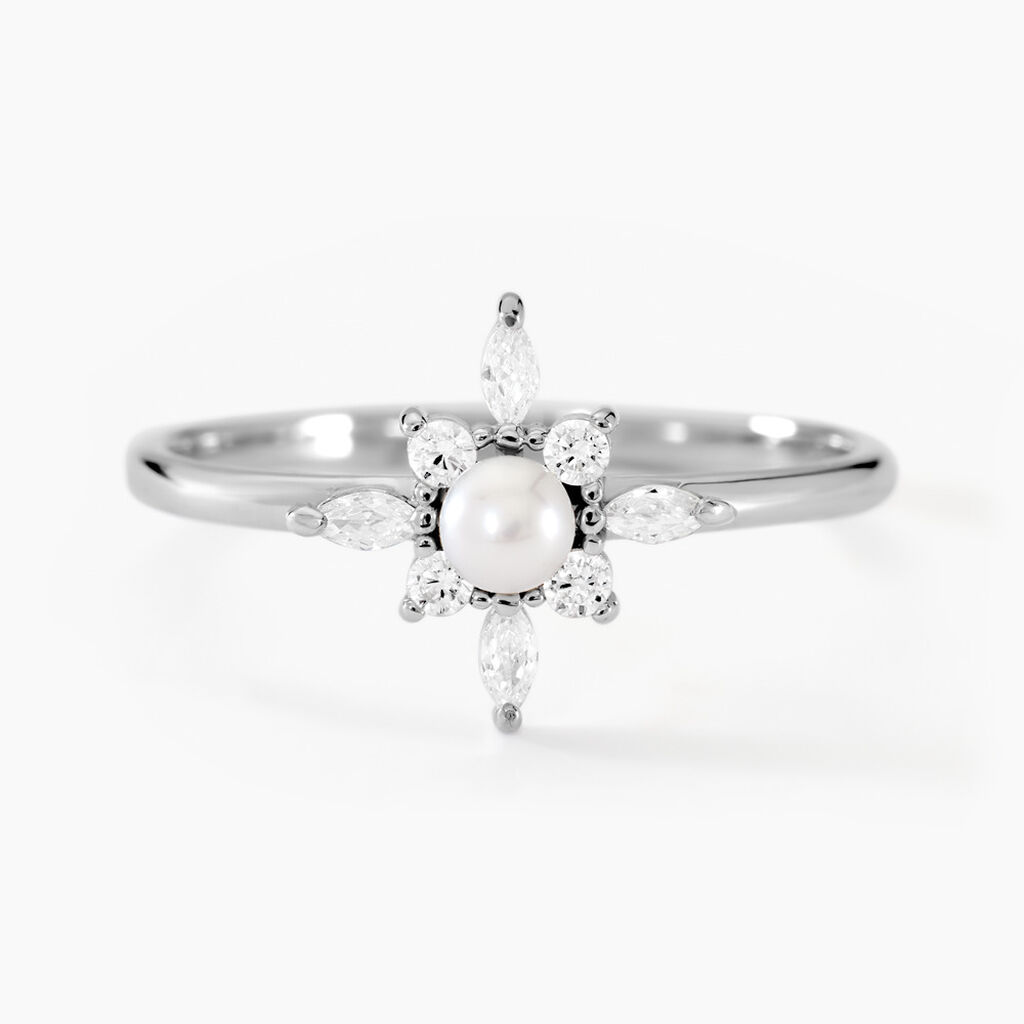 Bague Rhoda Argent Blanc Perle De Culture Oxyde De Zirconium - Bagues solitaires Femme | Histoire d’Or