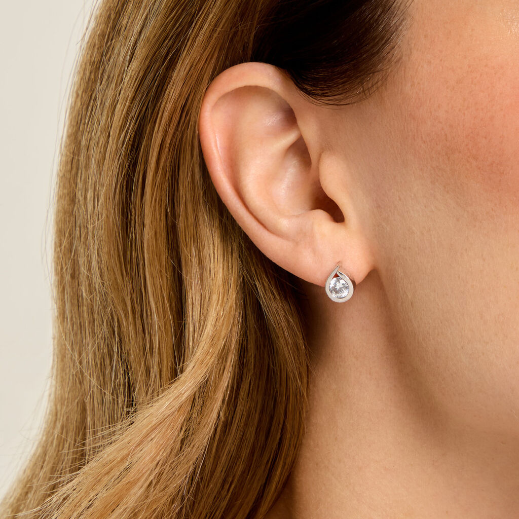 Boucles D'Oreilles Puces Grazia Argent Blanc Oxyde De Zirconium - Boucles d'oreilles fantaisie Femme | Histoire d&rsquo;Or