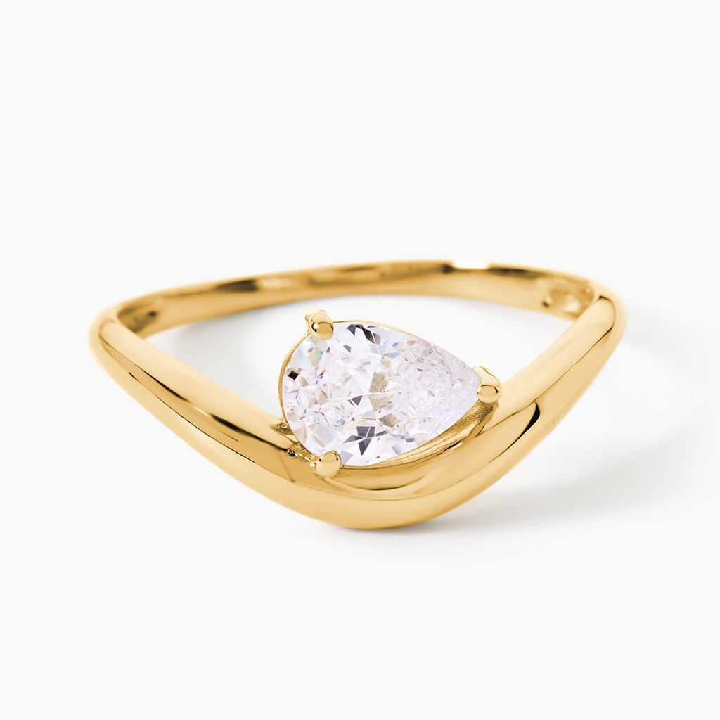 Bague Sunset Riviera Argent Dor&eacute; A L'Or 750/1000 Oxyde De Zirconium - Bagues solitaires Femme | Histoire d&rsquo;Or