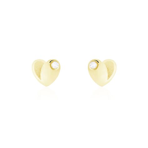 Boucles D'oreilles Puces Daria Coeur Plein Or Jaune Oxyde De Zirconium - Boucles d'Oreilles Coeur Femme | Histoire d’Or