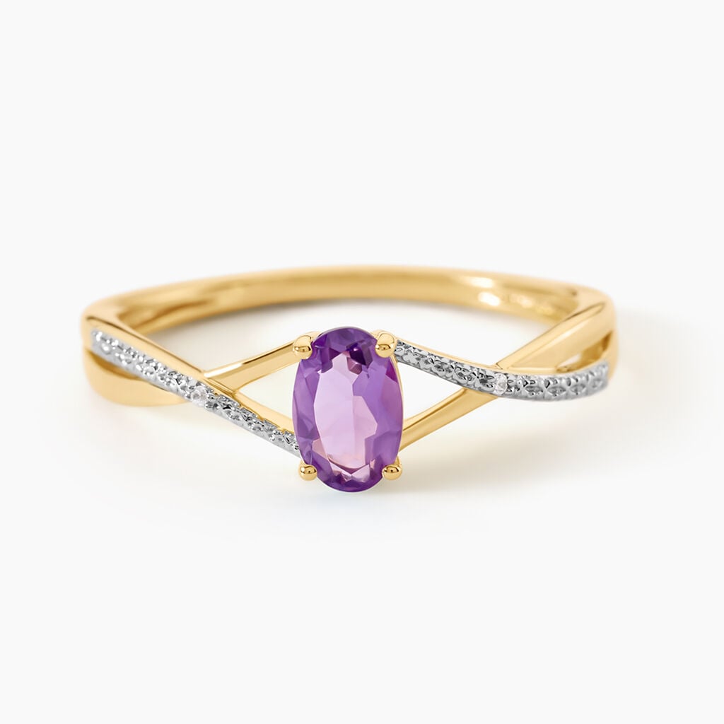 Bague Hemma Argent Dor&eacute; A L'Or 750/1000 Am&eacute;thyste Oxyde De Zirconium - Bagues solitaires Femme | Histoire d&rsquo;Or