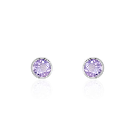 Boucles D'oreilles Puces Edy Serti Clos Or Blanc Amethyste - Clous d'oreilles Femme | Histoire d’Or
