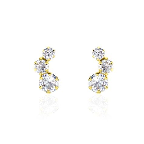Boucles D'oreilles Puces Or Jaune Albizia Oxydes De Zirconium - Clous d'oreilles Femme | Histoire d&rsquo;Or
