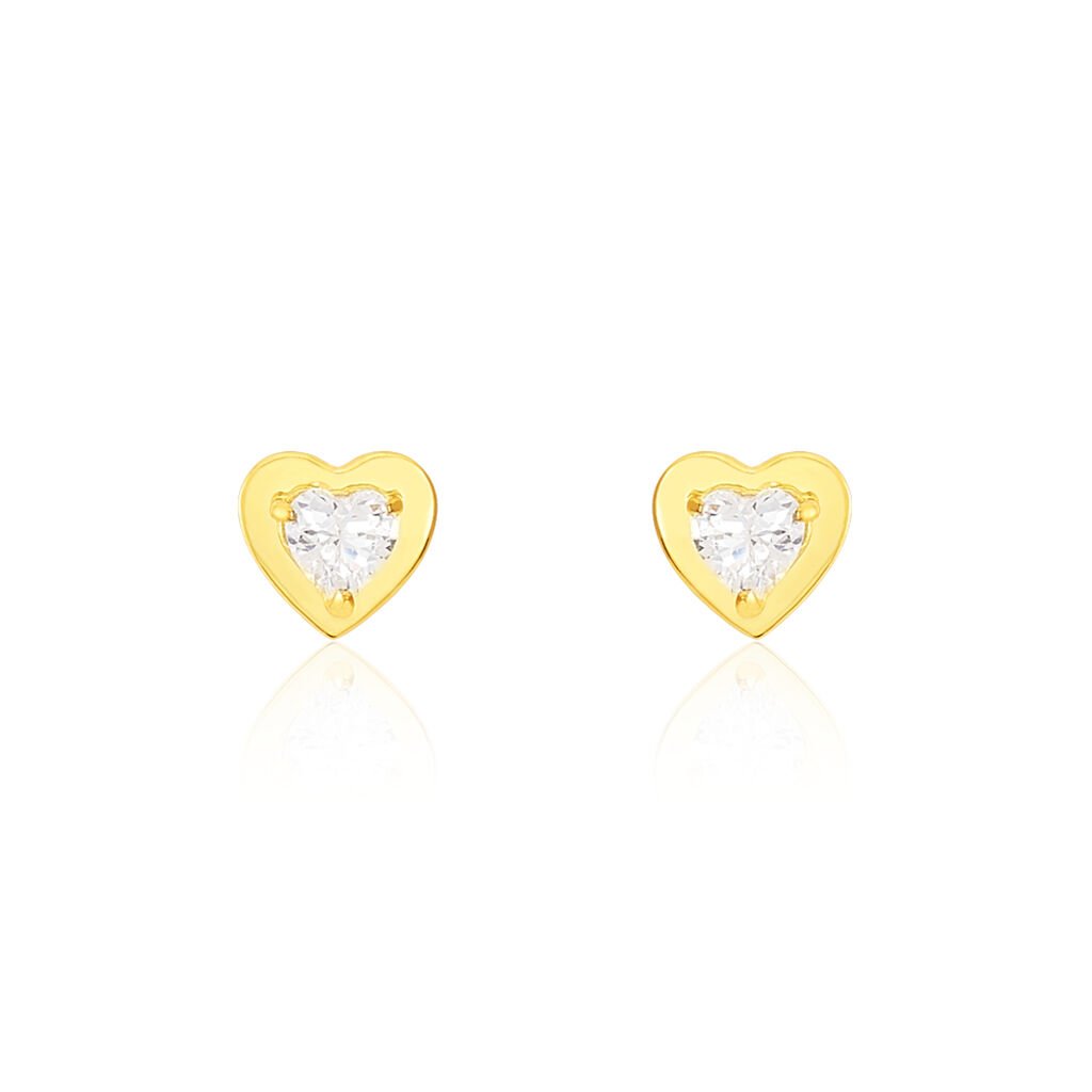 Boucles D'oreilles Puces Daria Coeur Plein Or Jaune Oxyde De Zirconium - Clous d'oreilles Femme | Histoire d’Or