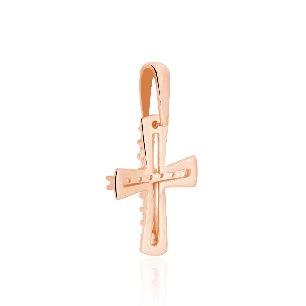 Pendentif Canice Croix Or Rose Oxyde De Zirconium - Pendentifs Baptême Famille | Histoire d’Or