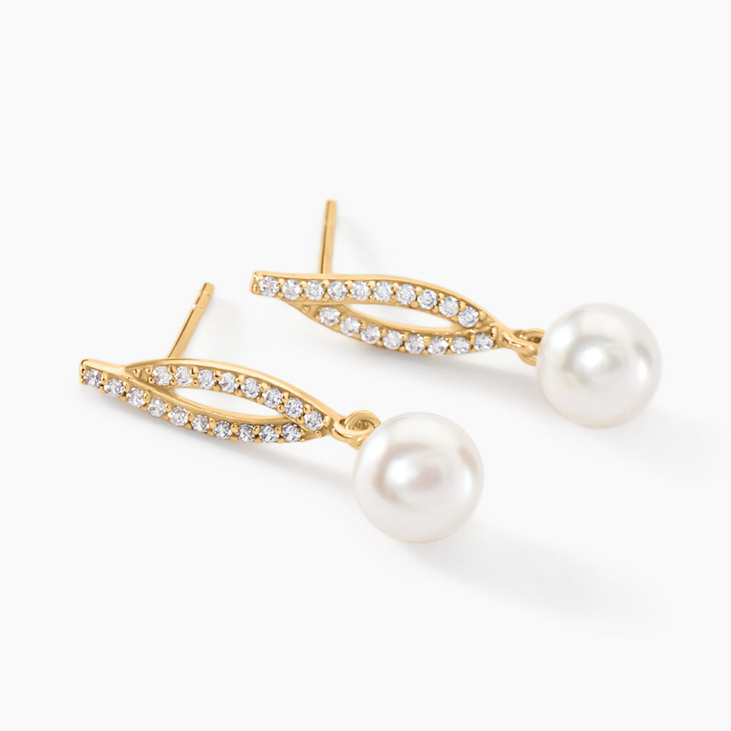 Boucles D'oreilles Pendantes Tesnimae Or Jaune Oxyde Perle De Culture - Boucles d'oreilles pendantes Femme | Histoire d’Or