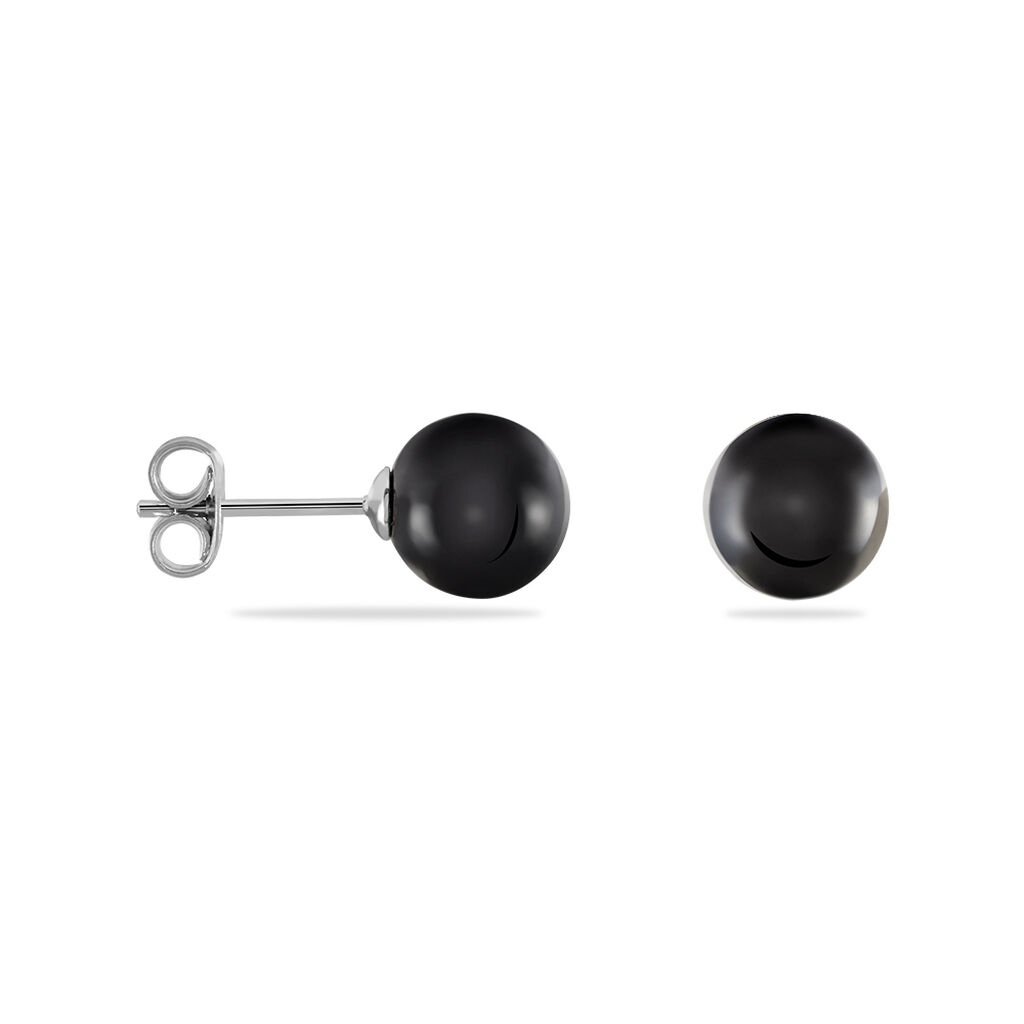 Boucles oreilles perles Noires clous Plaqué Or 12 mm · Simon & Simon ·  puces perles noires