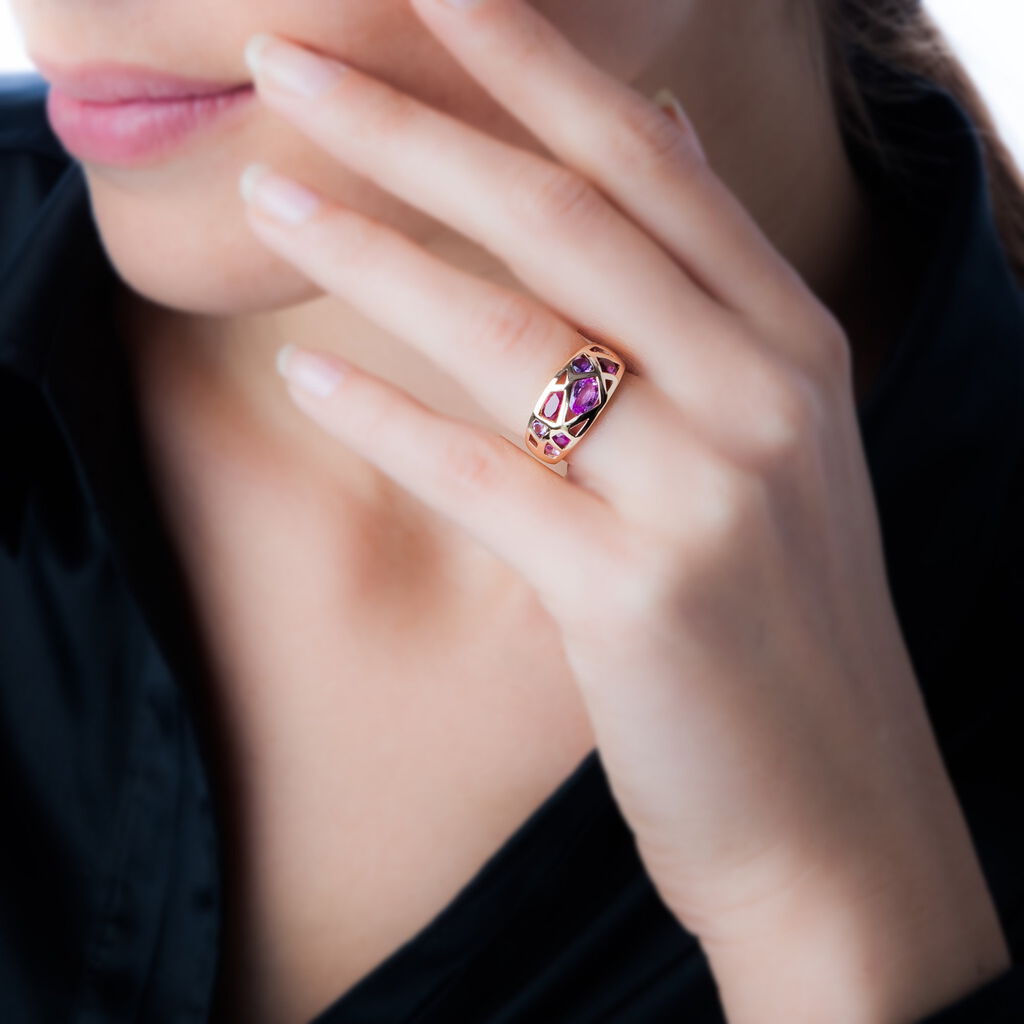 Bague Mosaique Or Rose Amethyste Et Rhodolite Et Saphir - Bagues avec pierre Femme | Histoire d’Or