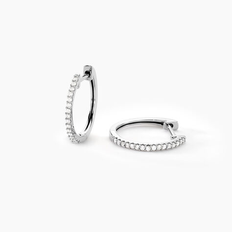 Créoles Aryanna Rondes Or Blanc Diamant - Boucles d'oreilles créoles Femme | Histoire d’Or