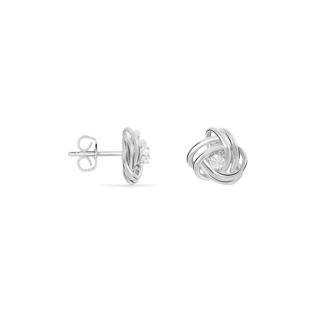 Boucles D'oreilles Puces Bouton D'or Argent Blanc Oxyde De Zirconium - Boucles d'oreilles fantaisie Femme | Histoire d’Or