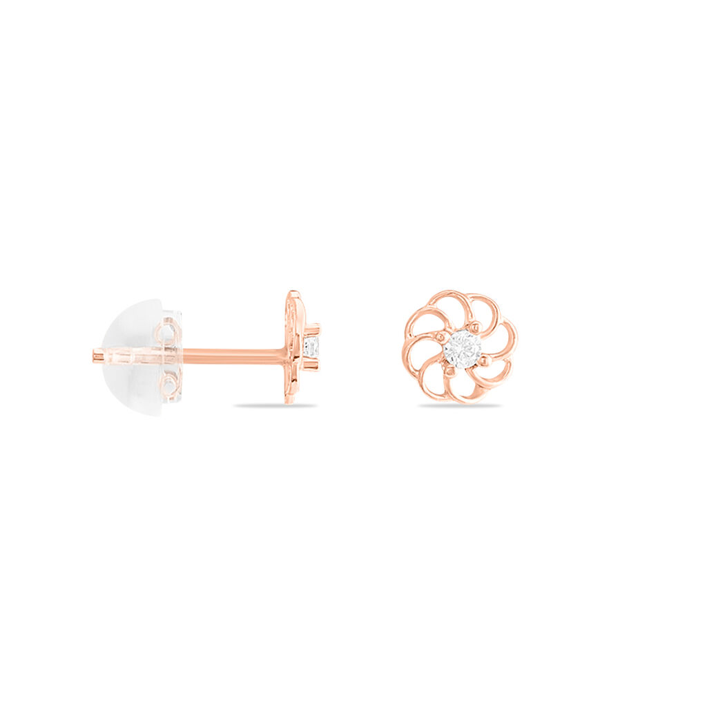 Boucles D'oreilles Puces Eleanor Fleur Or Rose Oxyde De Zirconium - Clous d'oreilles Femme | Histoire d’Or