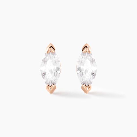 Boucles D'oreilles Puces Navette Argent Rose Oxyde De Zirconium - Boucles d'oreilles fantaisie Femme | Histoire d’Or