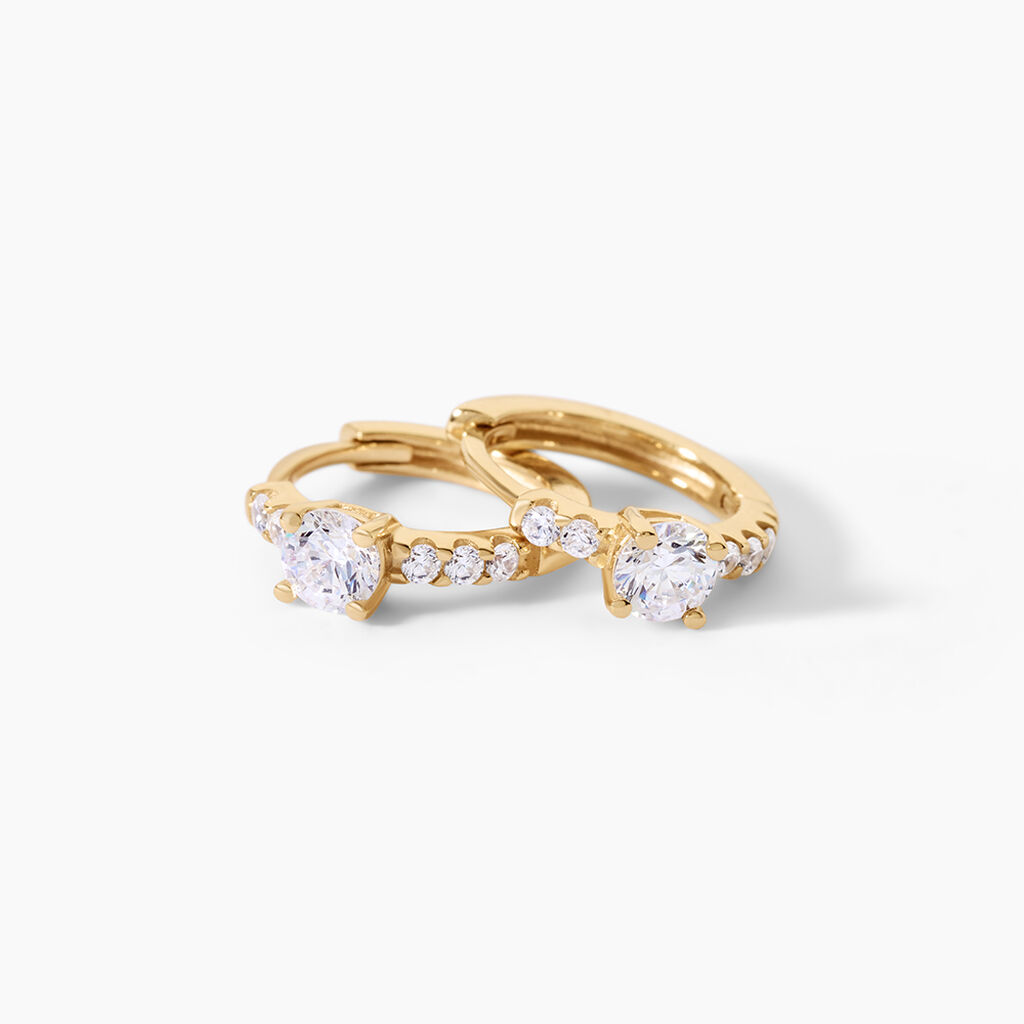 Cr&eacute;oles Nagendra Argent Dor&eacute; A L'Or 750/1000 Oxyde De Zirconium - Boucles d'oreilles cr&eacute;oles Femme | Histoire d&rsquo;Or